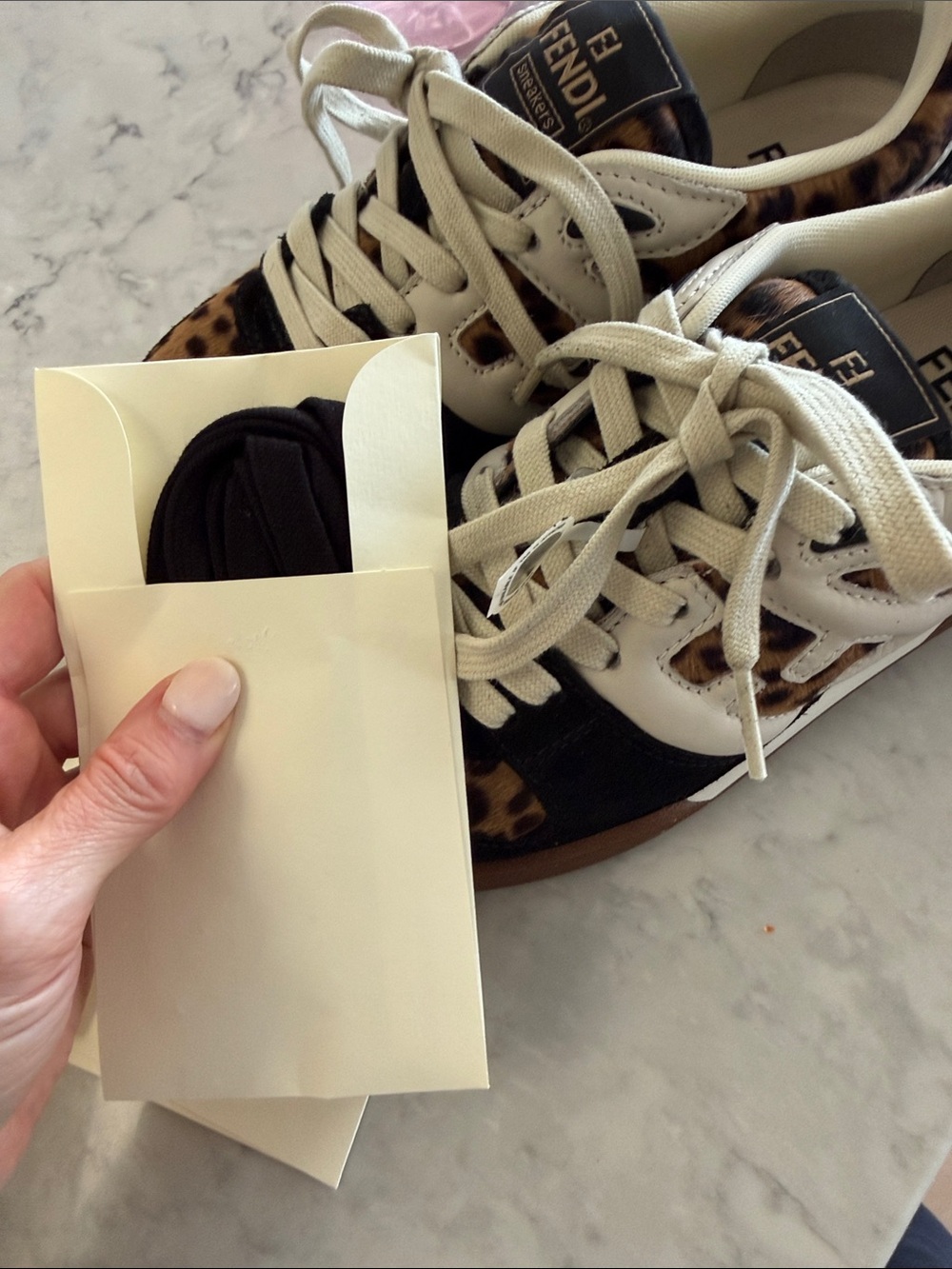NWT Fendi Leopard-Print Low-Top Sneaker in Black, Cream & Brown w/ box &laces! - Picture 15 of 17